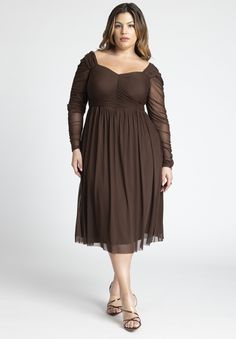 Shirred Mesh Midi Dress Wedding Guest Dress Plus Size, Plus Size Winter Dresses, Fall Wedding Attire, Plus Size Cocktail Dress, Bday Dress, Dark Brown Dress, Fit And Flare Midi Dress, Chicory Coffee, Plus Size Wedding Guest Dresses