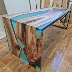 Walnut Wood Epoxy Waterfall River Table / Wood and Transparent Matte Turquoise Resin Console Table / Waterfall Desk / Bar Top/ Countertop - Etsy River Table, Live Edge Table, Handmade Table, Bar Top, Wooden Dining Tables, Resin Table