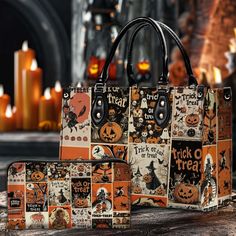 Spooky Vibe Print 3D Effect Leather Handbag With Handle, Ghost Pumpkin Bags, Wallet, Print 3D Halloween Bags, Trick Or Treat Halloween Bags Product details: - Material: PU Leather - Sturdy handles for comfortable carrying. - Removable and adjustable strap for versatile wearing options. - Secure zipper closure to keep your belongings safe. - 5 inside pockets for convenient organization. Care Instructions: - Clean gently with a soft, dry cloth. - Store in a cool, dry place away from sunlight. - Co Halloween Purses, Gothic Leather Bags For Halloween, Halloween Gift Rectangular Shoulder Bag, Rectangular Halloween Gift Shoulder Bag, Halloween Handbag, Trendy Rectangular Halloween Bag, Orange Travel Bag For Halloween, Gothic Halloween Shoulder Bag, Print 3d