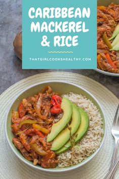 Caribbean Mackerel & Rice with sliced avocado in a green bowl. Jamaican Tin Mackerel Recipe, Mackerel And Rice Recipe, Recipes Using Canned Mackerel, Can Mackerel Recipe, Tinned Mackerel, Jamaican Mackerel Recipe, Tinned Mackerel Recipes, Canned Mackerel Fish Recipes, Tin Mackerel Recipe