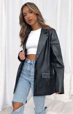 Take The Lead PU Blazer Black | White Fox Boutique USA Gifts For Teenage Girls, White Fox Boutique, Looks Black, Gen Z, Blazer Black, Teenage Girls, Looks Chic, Outfit Inspo Fall, White Fox