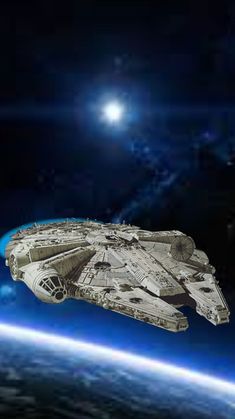 a star wars ship flying over the earth