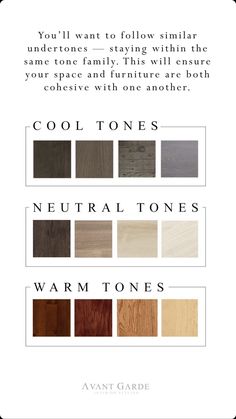 an advertisement with the words cool tones, neutral tones, warm tones and warm tones