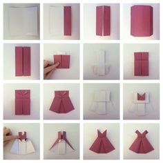 the instructions for how to make origami dresses are shown in several different ways