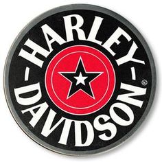 the harley davidson logo is shown on a black and red circle with a star in it