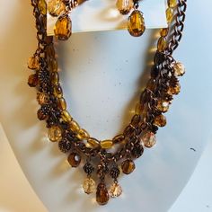 Amber Bead Necklace And Earrings With Brass Detailing Amber Bead Necklace, Amber Beads, Necklace And Earrings, Bead Necklace, White Silver, Womens Jewelry Necklace, Amber, Color White, Beaded Necklace