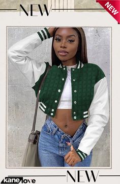 Women Fall Contrast Long Sleeve Reversible Crop Baseball Jacket Summer Cover Ups, Winter Parka, Fall Coat, Spring Jackets, Baseball Jacket, Outerwear Women, Autumn And Winter, Outerwear Jackets, Cover Up