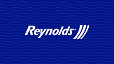 the logo for reynolds's on a blue background with wavy waves in the foreground