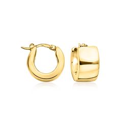 Ross-Simons - Italian 18kt Yellow Gold Huggie Hoop Earrings. 5/8". Here's a bold, chunky style you'll love without feeling weighed down. This Italian pair is crafted in glossy 18kt yellow gold. Polished finish. Hanging length is 5/8". Snap-bar, 18kt yellow gold huggie hoop earrings. Jewelry Presentation, Gold Huggie Hoop Earrings, Huggie Hoop Earrings, Everyday Earrings, Jewelry Inspo, Fine Jewellery Earrings, Jewelry Earrings Hoops, Gold Gold, Contemporary Style