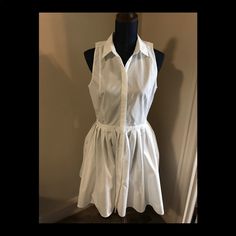 White Armani Exchange Tapered Waist, Pleated Dress. Never Worn, Tags Still Attached. Dress Is A Size 10, But A Small 10. The Waist Measures About A 30, But It’s No Give. Classic White A-line Shirt Dress, Classic White Dress For Day Out, Sleeveless White Shirt Dress For Work, White Sleeveless Shirt Dress For Work, White Sleeveless Shirt Dress For Daywear, Classic Fitted White Shirt Dress, Classic White Fitted Shirt Dress, White Knee-length Shirt Dress For Dress Down, White Knee-length Shirt Dress For Dress Down Occasion