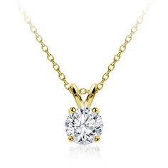 This gorgeous pre-set diamond solitaire pendant is sure to add some sparkle to your day! Each diamond is H/I color and SI clarity. The pendant comes in your choice of carat weight and gold color, and is mounted on a classic 4-prong split bale, and comes with a matching 16-inch chain. Classic Yellow Gold Solitaire Necklace With Lab Grown Diamond, Yellow Gold Solitaire Necklace With Round Diamond, Classic Yellow Gold Solitaire Necklace, Classic Gold Solitaire Necklace With Lab Grown Diamond, Yellow Gold Solitaire Necklace With Brilliant Cut Round Stone, Gold Solitaire Necklace With Prong Set Lab Grown Diamond, Gold Solitaire Necklace With Prong Setting, Yellow Gold Solitaire Necklace With Brilliant Cut Diamond, Brilliant Cut Diamond Solitaire Necklace In Yellow Gold