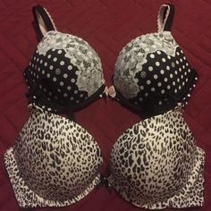 2 Brand New Victoria Secret Bras Size 34b. 1 Push Up Bra Leopard Print White/Black/Nude 1 Body By Victoria Secret Push Up Black/White Bra Brands, Victoria Secret Bras, Push Up Bra, Festival Bra, Bra Sizes, Victoria's Secret Pink, Victoria Secret, Secret Pink, Women's Intimates