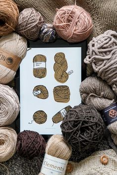 several skeins of yarn laid out in a circle on top of a blanket