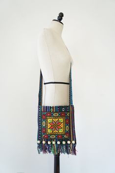 Cotton Blend Crossbody Boho Hippie Bright Colorful Multicolored Bag Lightweight Embroidered Unisex Bag 9' Deep  / 9.5 Width Choose the Primary Color Square at check out. Thank you!