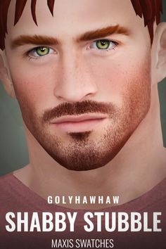 the face of a man with brown hair and green eyes is shown in this poster