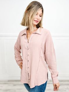 Upgrade your wardrobe with our Striped Linen Oversized Long Sleeve Button Down Top! Made with high-quality linen, this top offers comfort and style. The oversized fit and long sleeves add a touch of casual elegance, perfect for any occasion. (Don't miss out on this versatile top! Grab yours today!) Fabric content: 75% Polyester, 25% Linen Versatile Long Sleeve Everyday Blouse, Versatile Long Sleeve Blouse For Everyday, Casual Long Sleeve Top With Buttons For Spring, Chic Long Sleeve Blouse For Everyday, Oversized Long Sleeve Spring Top, Oversized Long Sleeve Blouse For Everyday, Everyday Long Sleeve Oversized Blouse, Effortless Long Sleeve Blouse With Button Closure, Pink Linen Long Sleeve Shirt