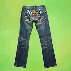 Y2k New With Tags Ed Hardy Christian Audigier Blue And Navy Jeans With Panther Heart Embroidered Design Measurements Waist 30” Rise 8” Inseam 33” #Brandnew #Nwt #Edhardy #Vintage #Y2k Blue Y2k Multi-pocket Bottoms, Y2k Style Blue Bottoms With Five Pockets, Y2k Blue Bottoms With Five Pockets, Blue Y2k Bottoms With Five Pockets, Blue Mid-rise Y2k Style Pants, Y2k Style Mid-rise Blue Bottoms, Y2k Blue Mid-rise Bottoms, Y2k Style Blue Mid-rise Bottoms, Blue Y2k Mid-rise Bottoms