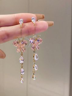 Multicolor  Collar  Zinc Alloy   Embellished   Women Fashion Jewelry Pink Jewerly, Butterfly Accessories, Crystal Pearl Earrings, Princess Earrings, Banquet Party, Long Tassel Earrings, Wedding Party Jewelry