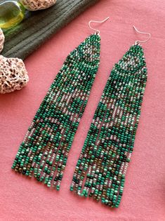 Green Seed Bead Earrings Fringe Beaded Earrings Green Earrings - Etsy Ukraine Green Bohemian Beaded Earrings With Tiny Beads, Dark Green Beaded Jewelry With Round Beads, Dark Green Beaded Jewelry Gift, Dark Green Beaded Jewelry For Gift, Green Beaded Earrings As Gift, Green Beaded Chain Earrings With Round Beads, Adjustable Green Earrings With Tiny Beads, Green Beaded Chain Earrings Gift, Green Earrings With Beaded Chain And Round Beads