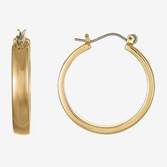 Features: HypoallergenicEarring Back: HingedMetal Color: Gold ToneEarring Length: 28mmEarring Width: 3mmCare: Wipe CleanEarrings Style: Hoop EarringsMetal: ZincCountry of Origin: Imported Everyday Hoop Earrings With Hinged Closure, Everyday Small Hinged Hoop Earrings, Hinged Hoop Huggie Earrings, Classic Round Metal Hoop Earrings, Elegant Cadmium-free Hoop Earrings, Classic Metal Hoop Earrings For Everyday, Classic Metal Hoop Earrings, Classic Metal Circle Hoop Earrings, Everyday Cadmium-free Hoop Earrings