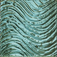 an abstract painting with blue and green colors on the surface, as well as water droplets