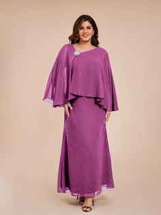 Orchid Purple Chiffon Dress For Wedding, Purple Chiffon Wedding Dress, Elegant Flowy Floor-length Mother Of The Bride Dress, Elegant Floor-length Flowy Mother Of The Bride Dress, Elegant Formal Georgette Mother Of The Bride Dress, Elegant Floor-length Chiffon Dress For Mother Of The Bride, Formal Flowy Chiffon Mother Of The Bride Dress, Elegant Purple Chiffon Evening Dress, Elegant Chiffon Mother Of The Bride Dress