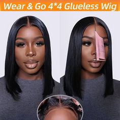 Pre Cut Lace Wear And Go Straight Glueless Wigs Human Hair Ready To Wear Density180 Preplucked Short Straight Human Hair Bob Wig Bob Wigs, Bob Hairstyles, Lace Front Wigs, Lace Front