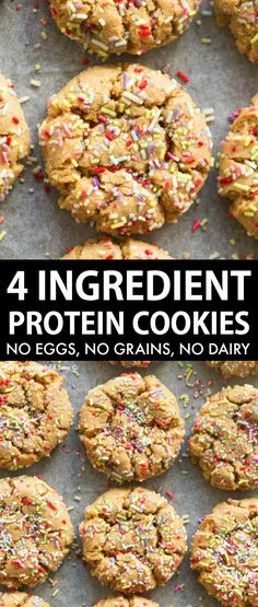 four ingredient protein cookies with sprinkles and no eggs, no grains or dairy