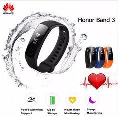 an image of a wristband with water splashing around it and the words, honor band 3