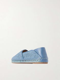 Woven Slip-on Espadrilles, Elegant Slip-on Espadrilles With Woven Sole, Elegant Closed Toe Straw Espadrilles, Chic Leather Sole Espadrilles For Vacation, Elegant Leather Espadrilles For Vacation, Blue Leather Espadrilles With Woven Sole, Closed Toe Woven Leather Espadrilles, Woven Leather Espadrilles With Round Toe, Woven Leather Closed Toe Espadrilles