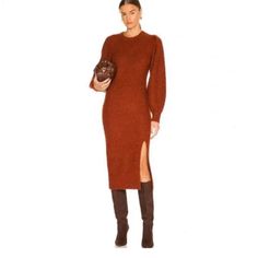 Questions? Leave A Comment Below! New Without Tags! Rag & Bone Women's Liana Sweater Dress Rust Size Large Merino Wool Alpaca New $450 Cozy Up This Amazingly Soft Liana Wool & Alpaca-Blend Sweater Dress From Rag & Bone Featuring Crewneck, Puff Sleeves And Split Hem In The Perfect Color. - By Rag & Bone - Liana Dress - Color: Rust - Size: Large - 51% Merino Wool, 32% Alpaca, 17% Polyamide - Dry Clean Only - Unlined - Pull-On Styling - Blouson Sleeves With Banded Cuffs - Notched Hem - Fuzzy Knit F Georgette Dress, Ribbed Midi Dress, Rust Dress, Long Sleeve Sweater Dress, Sweater Dress Midi, Knit Midi Dress, Long Sleeve Midi, Wool Dress, Long Sleeve Midi Dress