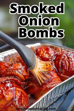 Looking for a delicious BBQ appetizer? Try these smoked onion bombs. These bacon wrapped meatballs are stuffed inside onions and smoked to perfection. Perfect for any BBQ or game day party, these smoked onion bombs are a hit. Easy to prepare and full of flavor. Click to see the recipe for smoked onion bombs. Smoked Football Snacks, Pit Boss Appetizers, Onion Bombshell, Smoker Veggies, Smoked Appetizers For Party, Smoked Veggies, Smoked Sides, Wrapped Meatballs