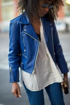 Fitted Biker Jacket, Blue Leather Jacket, Leather Coat Jacket, Lambskin Leather Jacket, Slim Fit Jackets, Leather Jacket Outfits, Real Leather Jacket, Stylish Jackets, Carrie Bradshaw