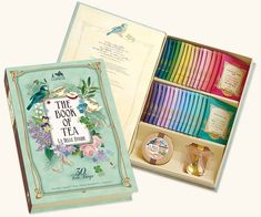 the book of tea is open to reveal its contents