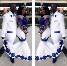 African Print Wedding Dress, White Pageant Dresses, Blue Lace Prom Dress, Couples African Outfits, Illusion Sleeves, African Traditional Wedding Dress, African Wedding Attire, African Prom Dresses, African Traditional Wedding