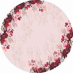 a round pink background with red flowers on it