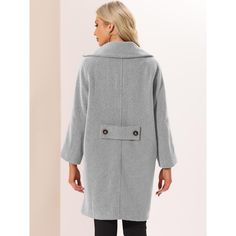 This winter coat features a notch lapel collar and double-breasted details, exuding elegance. Pair it with high heels and a stylish bag for a fashionable look in the winter. Perfect for cool weather, shopping, work, office, outdoor activities, casual outings, and weekends. Machine wash with like colors for easy care. Chic Solid Pea Coat With Lapel Collar, Chic Business Outerwear In Solid Color, Chic Long Pea Coat In Solid Color, Solid Color Pea Coat With Lapel Collar For Office, Office Pea Coat With Lapel Collar In Solid Color, Chic Long Solid Color Pea Coat, Trendy Sweater Coat For Workwear, Trendy Solid Sweater Coat For Work, Solid Color Wool Coat With Lapel Collar For Work