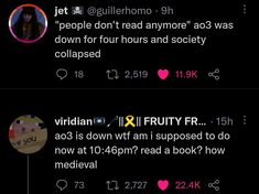 two tweets are shown with the caption'i don't read anymore '