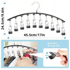 an image of a set of clothes hangers with clips attached to the top and bottom