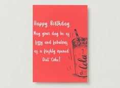 a red birthday card with an image of a drink