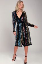 Cool Black Blazer Dress - Sequin Blazer Dress - Silver Dress Aesthetic Dress Outfit, Rainbow Sequin Dress, Wrap Dress Outfit, Sequin Wrap Dress, Dress Sparkle, Nye Outfits, Sequin Midi Dress, New Years Eve Dresses, Rainbow Dress