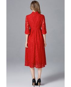 Get 10% off now! Buy l-5xl red lace chipao midi dress with collar at cheap price online. Free stable shipping and pro custom service since 2009. Lace Collar Midi Dress For Party, Party Midi Dress With Lace Collar, Red Stand Collar Dress For Spring, Red Summer Dress With Stand Collar, Elegant Red Half Sleeve Midi Dress, Red Short-sleeved Lace Dress, Red Lace Trim Formal Dress, Red Half Sleeve Party Dress, Elegant Red Lace Dress With Lace Trim