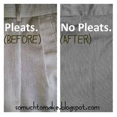 the before and after pictures of how to clean pleated pants with no plats