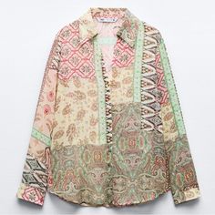 Brand New With Tags. Size Small. Zara Patchwork Top. So Cute!! Lightweight. Chic Multicolor Patchwork Blouse, Spring Green Patchwork Blouse, Beige Long Sleeve Blouse With Patchwork, Beige Long Sleeve Patchwork Blouse, Summer Patchwork Patterned Blouse, Patterned Patchwork Blouse For Summer, Spring Pink Patchwork Blouse, Pink Patchwork Blouse For Spring, Pink Long Sleeve Tops With Floral Patchwork