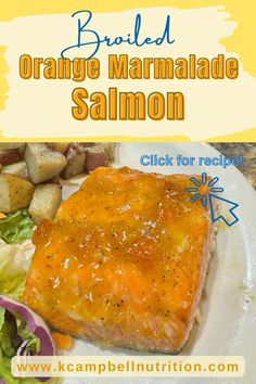 an orange marmalade salmon on a white plate