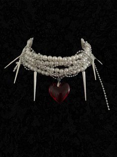 Necklace length: 40-45 cm adjustable 🥀🖤 Color of pearls: cream white Pendant color: Red Romantic Goth Necklace, Gothic Pearl Necklace, Vampire Bite Necklace, Vampire Jewelry Aesthetic, Diy Vampire, Necklace Ideas, Gothic Accessories Jewellery, Vampire Necklace, White Goth