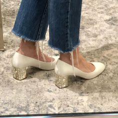 Harriet Wilde Medium Height Shoe In Ivory Silk Satin . Gold Block Heel With Gorgeous Statement Crystals .. Versatility To Be Re-Colored Nwt Stunning ! Gold Block Heels, Satin Pumps, Ivory Silk, Silk Satin, Shoes Women Heels, Block Heels, Kitten Heels, Ankle Boot, Color White