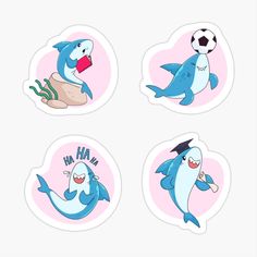 four stickers with dolphins and soccer balls