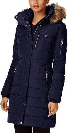 Luxury Mink-colored Outerwear For Cold Weather, Michael Kors Coats, Michael Kors Clothes, Down Winter Coats, Winter Double-breasted Outerwear With Faux Fur Trim, Womens Black Coat, Fitted Faux Fur Mink-colored Outerwear, Winter Hooded Jacket With Faux Fur Trim, Long Sleeve, Luxury Fluffy Mink-colored Outerwear