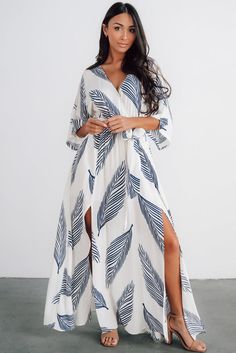 Corinth Maxi Dress | Navy Print | Baltic Born Maxi Dress With Kimono, Dress With Kimono, Long Flowy Dress, Baltic Born, Navy Print, Maxi Dress Navy, Kimono Style, Satin Maxi Dress, Lace Maxi